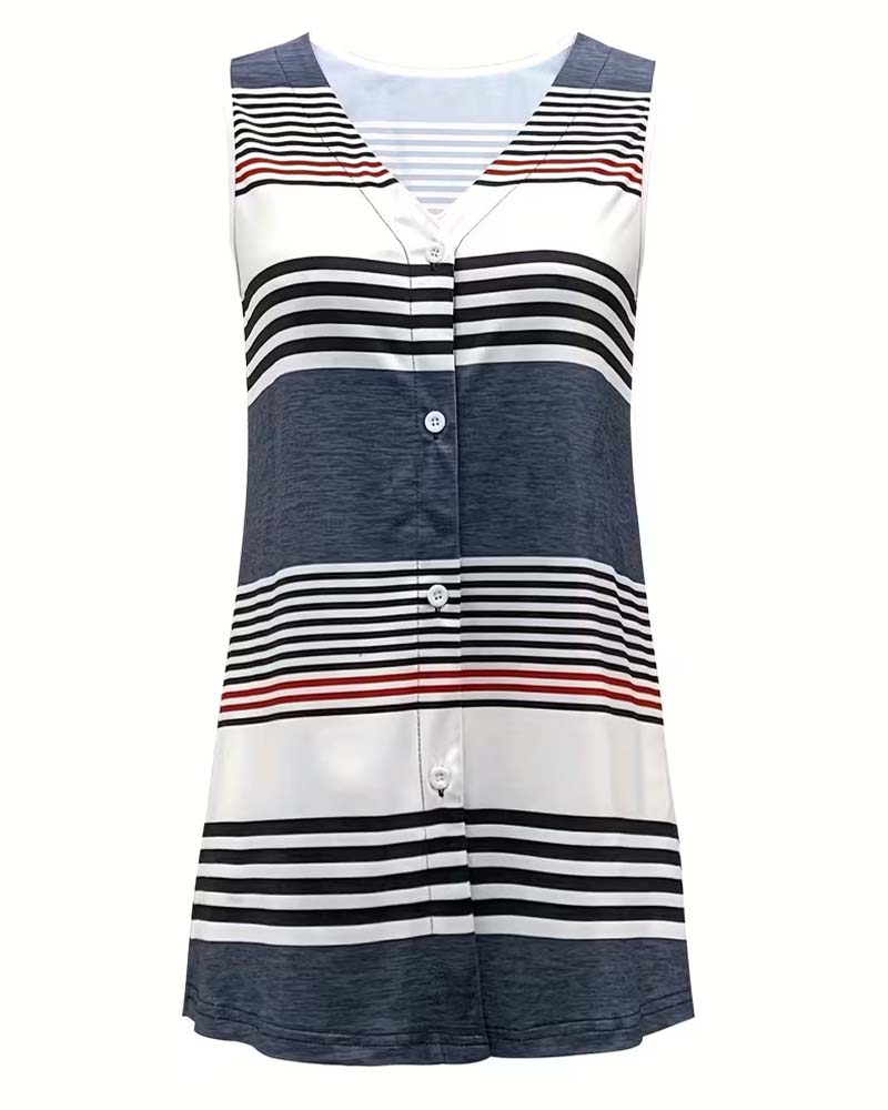 Débardeur Rayé Sans Manches Col En V