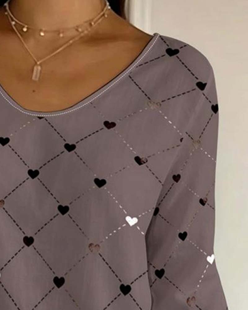 T-Shirt Cœur Carreau Col V