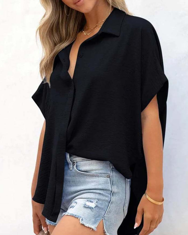 Chemise Manches Courtes Unie Décontractée Coupe Loose