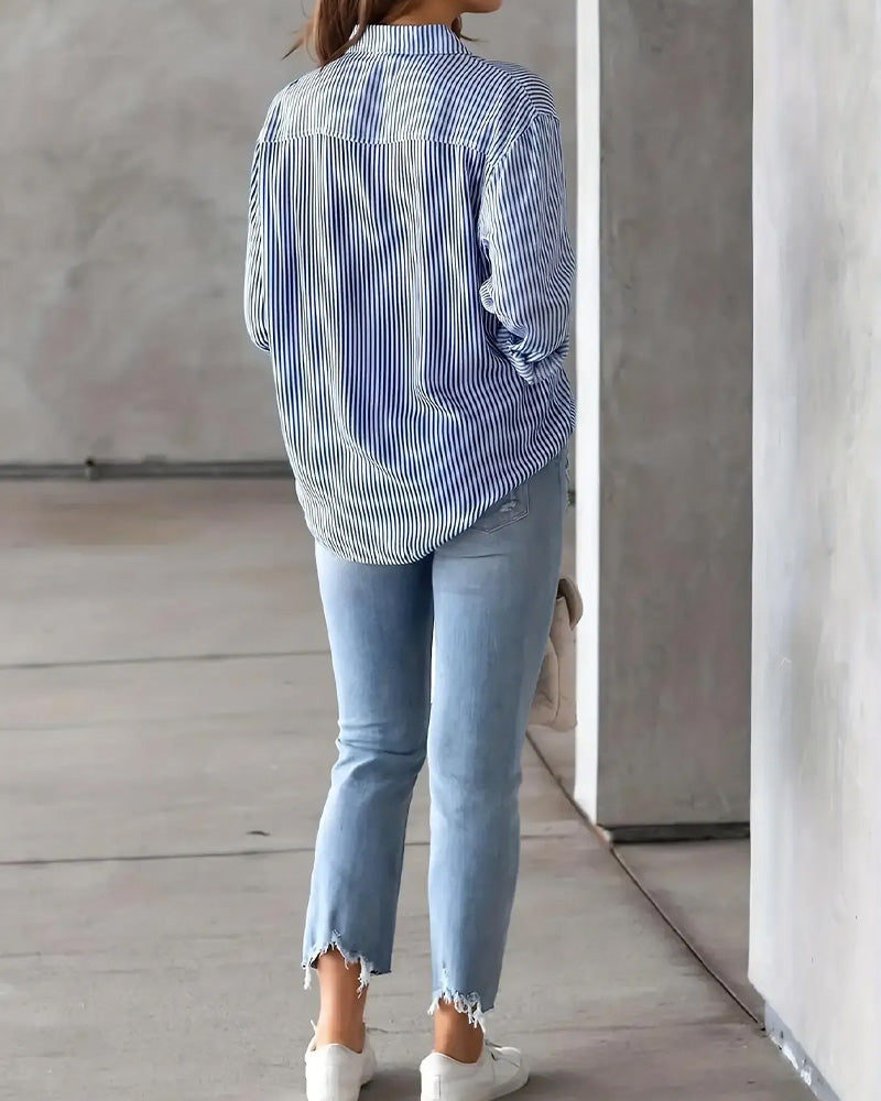 Chemise Rayée Poche Manche Longue Lâche