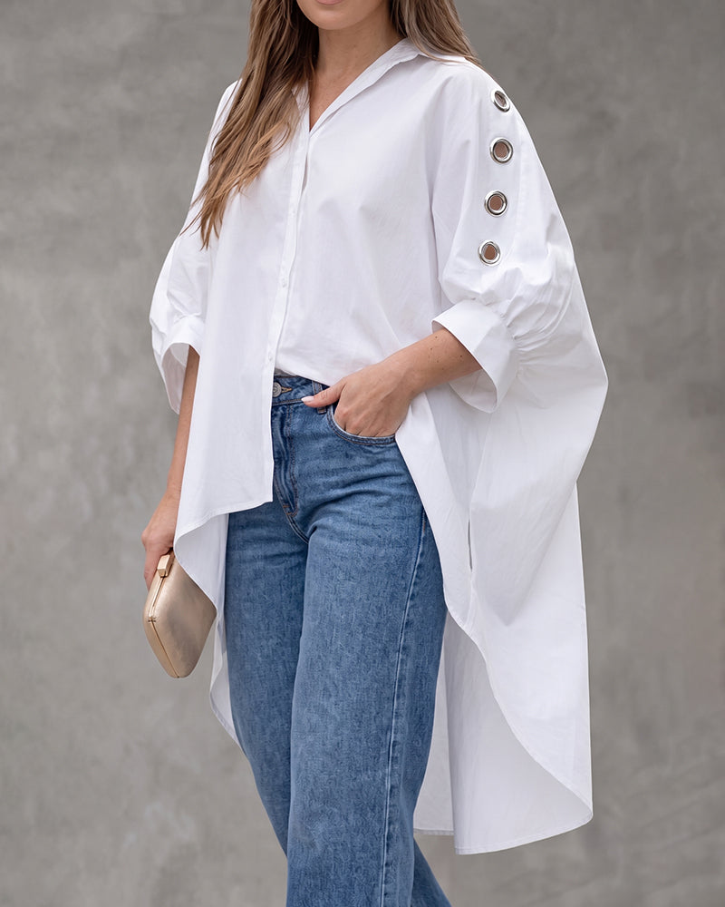 Blouse Lâche Évidé Bouton Irrégulier