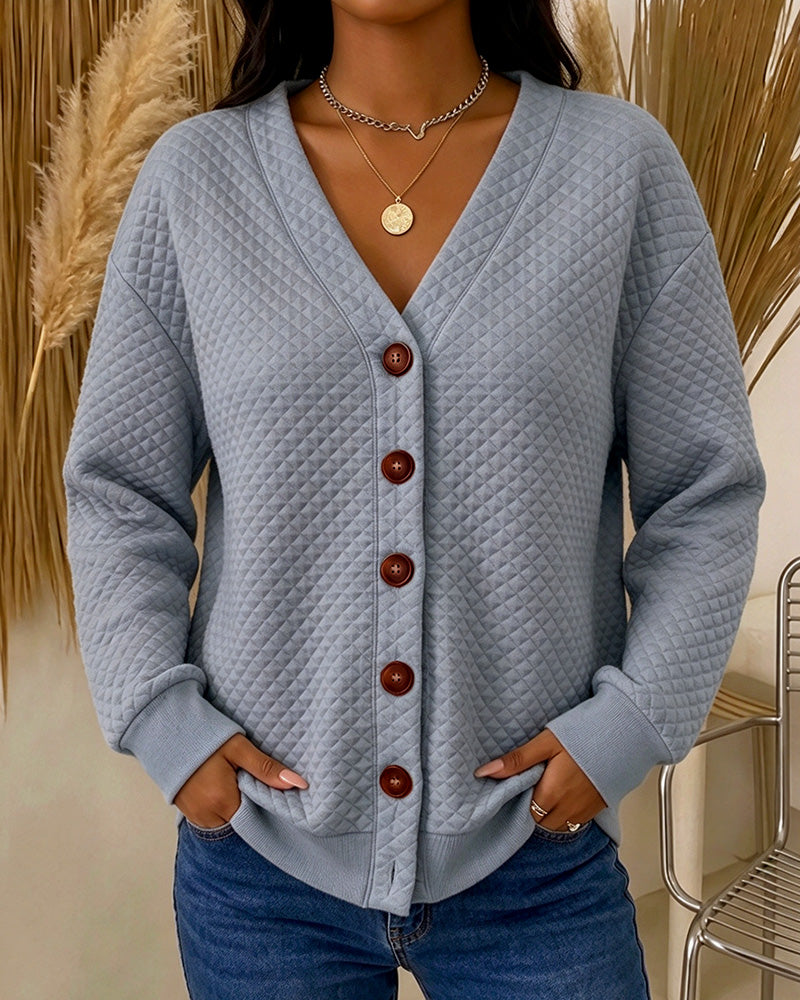 Manteau Uni À Carreaux Manches Longues