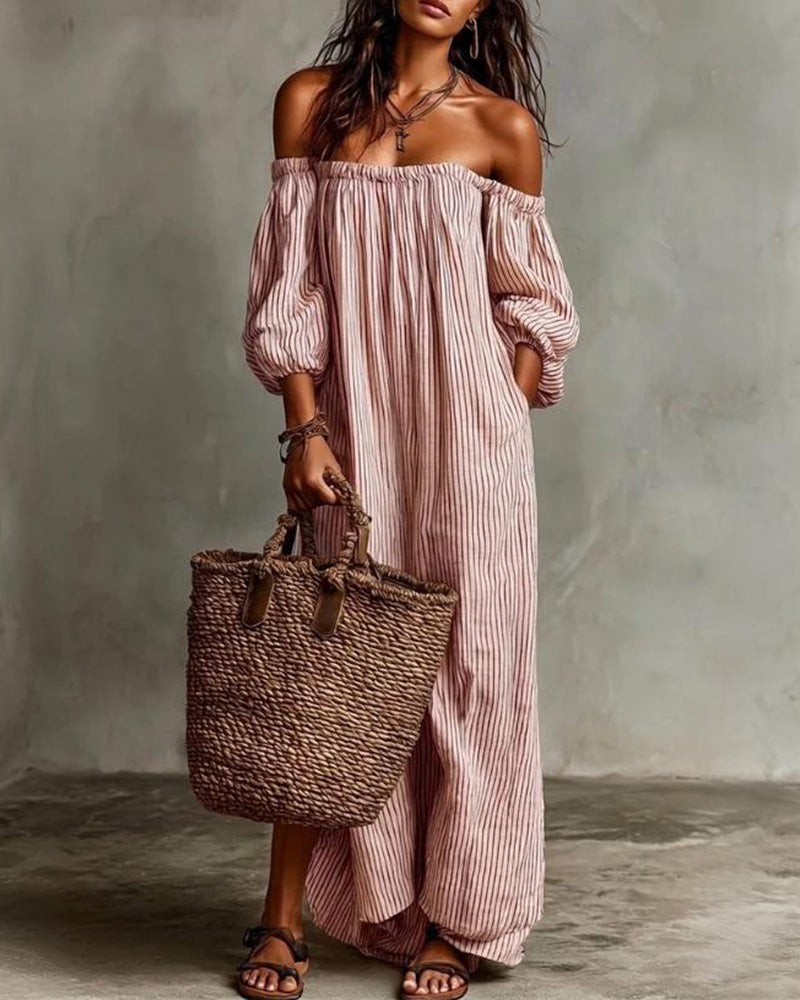 Robe Ample Off-Shoulder Rayée