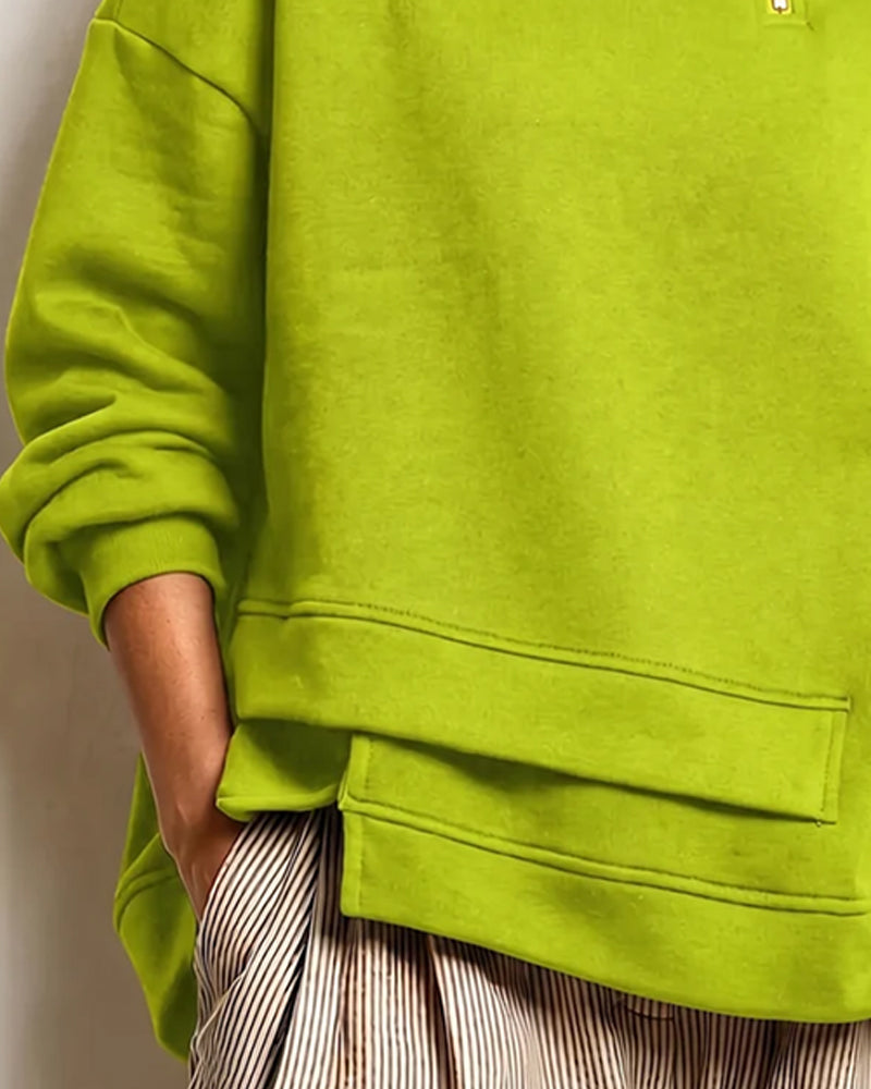 Sweatshirt Col Roulé Fermeture Éclair Irrégulière