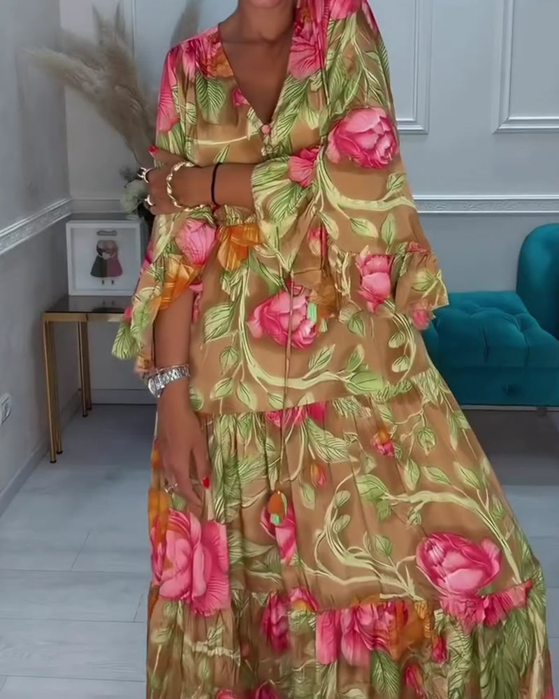 Robe Col V Jupe Ample Florale