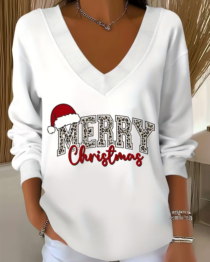 Sweatshirt Col En V Imprimé Noël