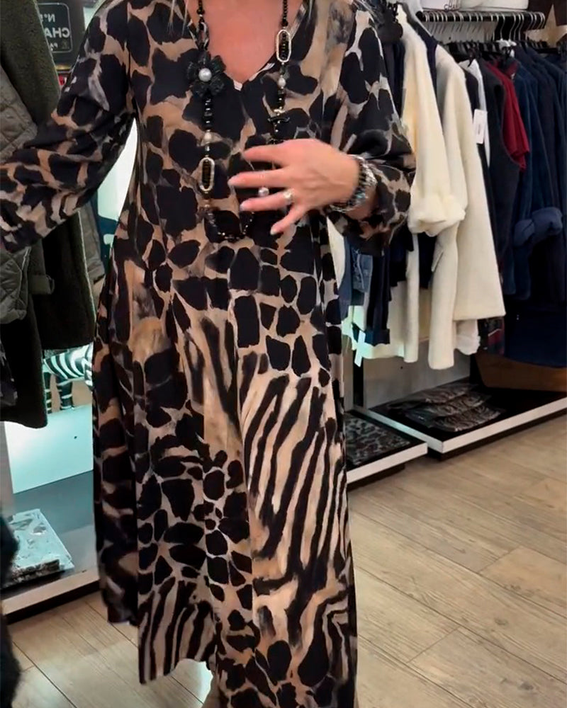Robe Léopard Zèbre Ample Manche Longue