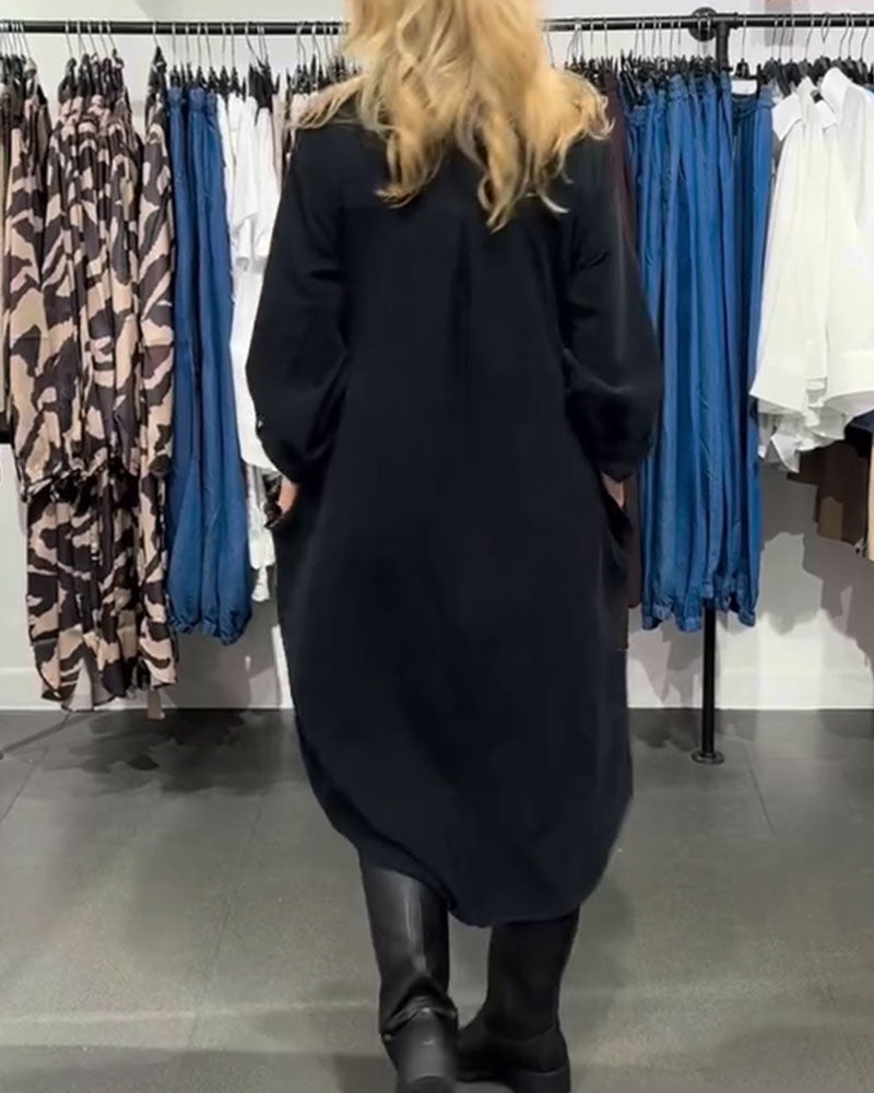 Robe Revers Poche Boutonné Longue Chemise