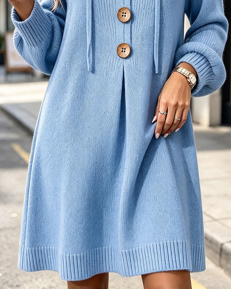Pull Robe Capuche Froncée Bouton