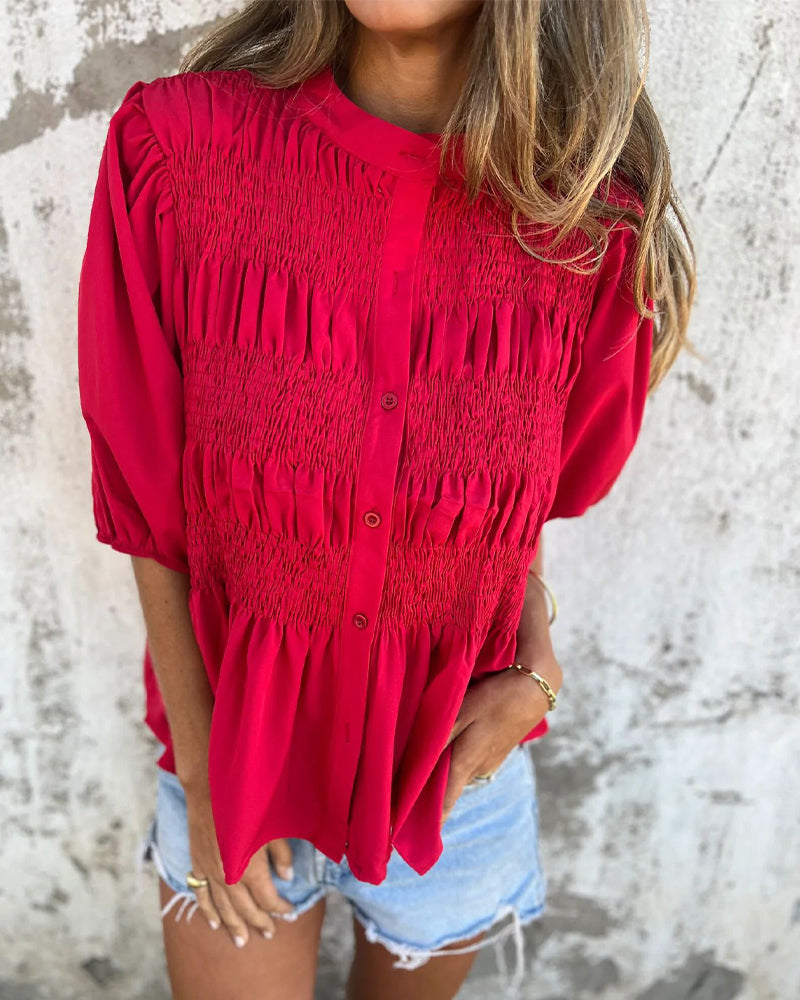 Blouse Mode Décontractée Manches Courtes Uni