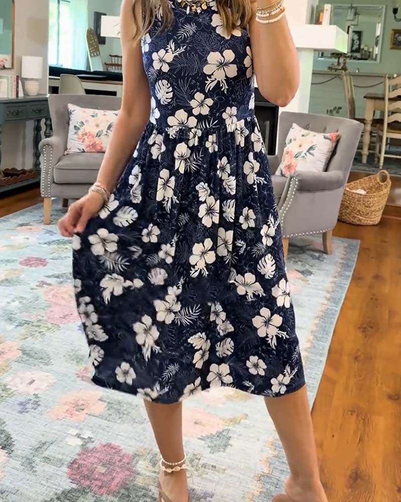 Robe Rayée Sans Manches Jupe Ample