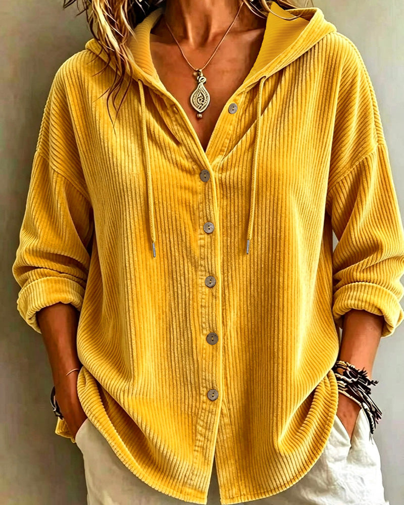 Manteau Capuche Rayé Bouton Cordon De Serrage
