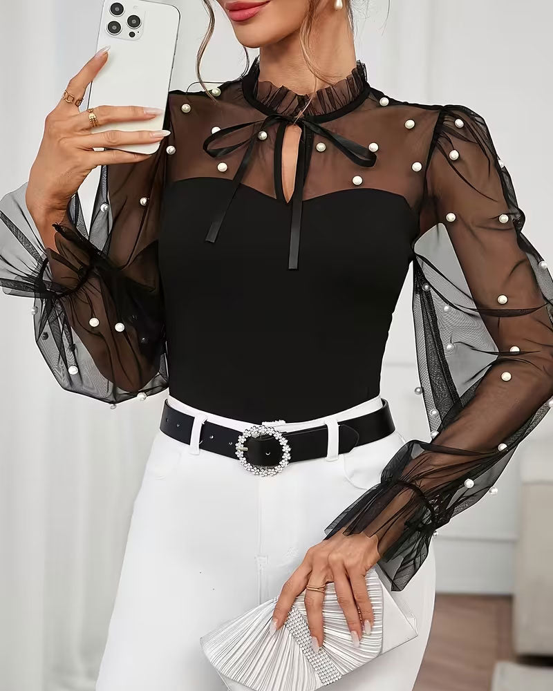 Blouse Unie Manche Bouffante Tendance