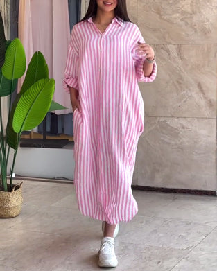 Robe Lâche Revers Rayé