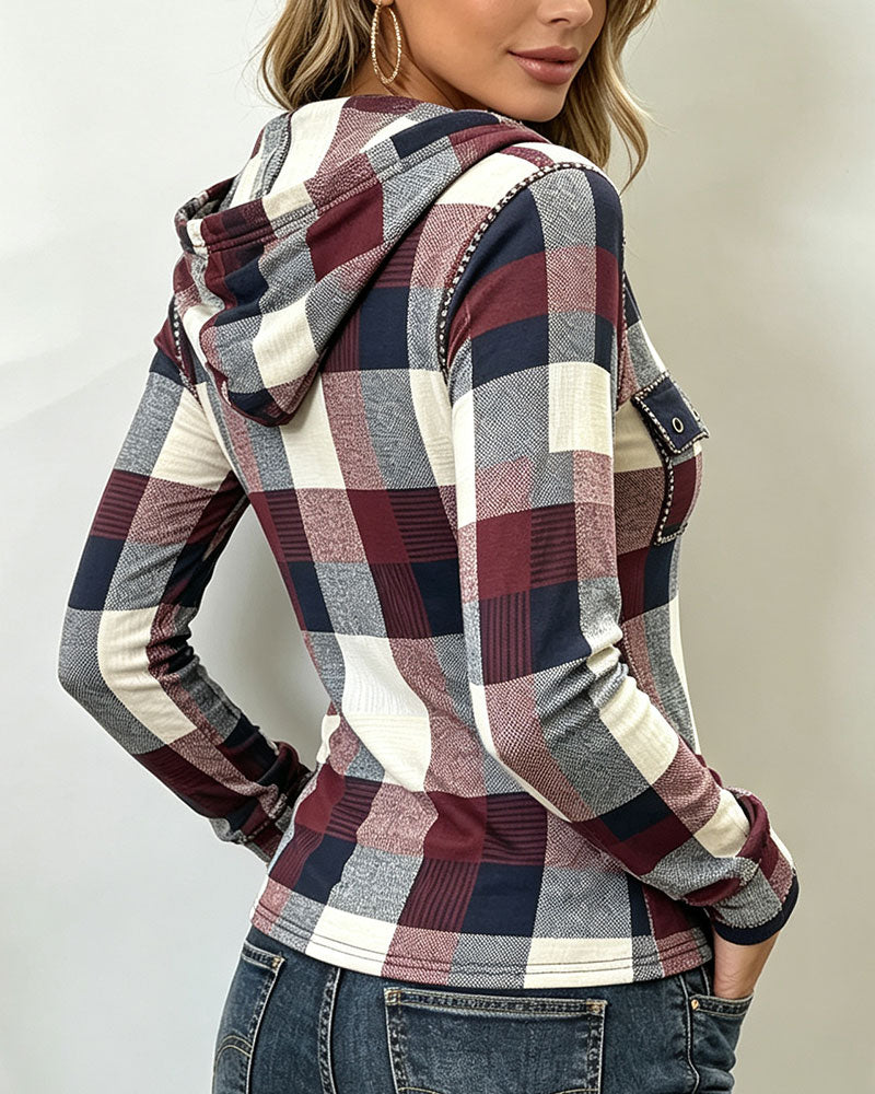 Veste Capuche Fermeture Éclair Carreau