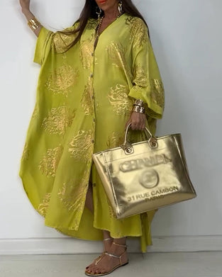 Robe ample boutonnée imprimée à manches longues