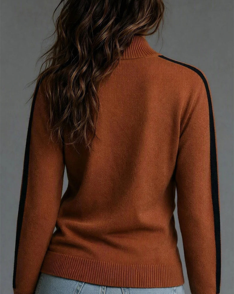 Pullover Col Roulé Bouton Métal Bloc Couleur