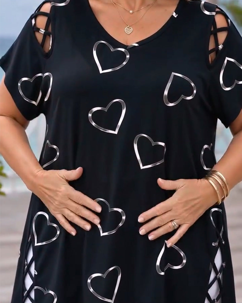 T-Shirt Motif Cœur Ajouré Manches Courtes
