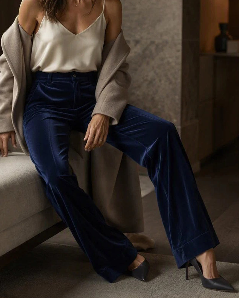 Pantalon Uni Velours Poche Long