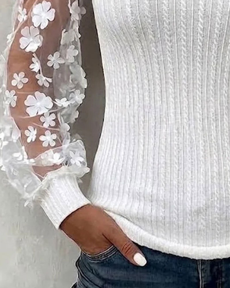 Top Tricot Dentelle Maille Manches