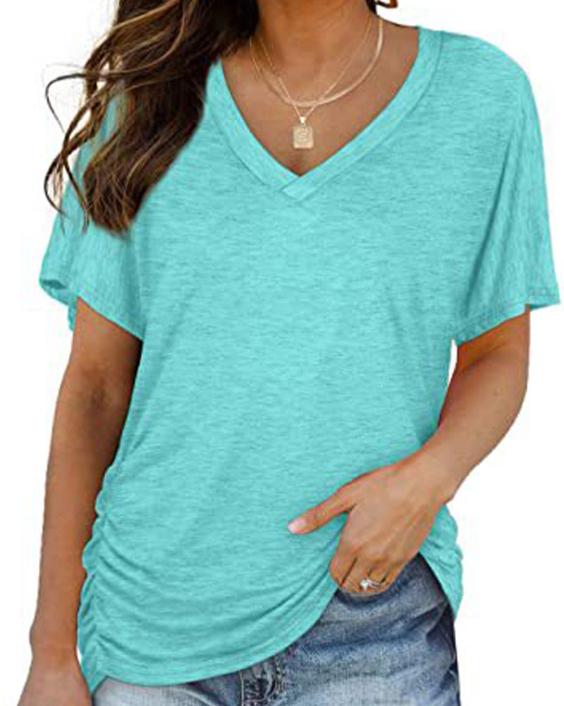 T-Shirt Plissé Uni Col En V