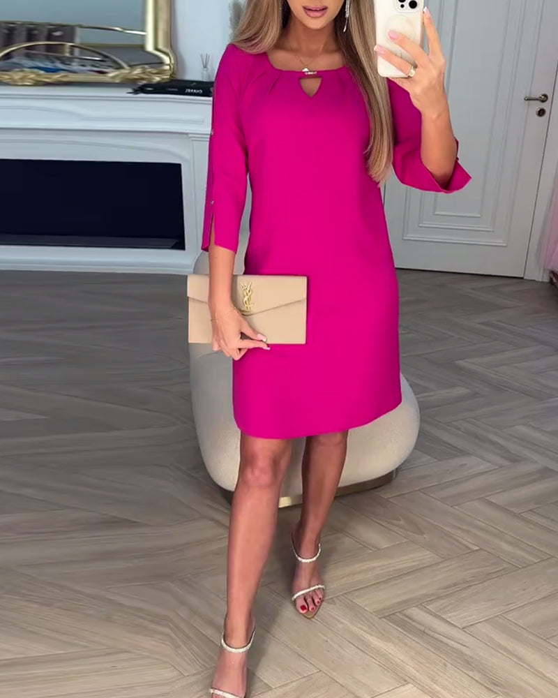 Robe Élégante Unie Ajourée Droite