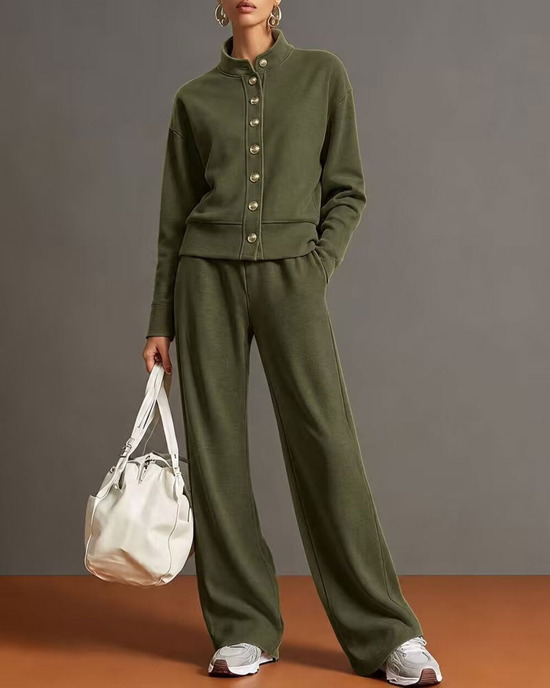 Ensemble Sweat À Capuche Bouton Pression Et Pantalon De Jogging