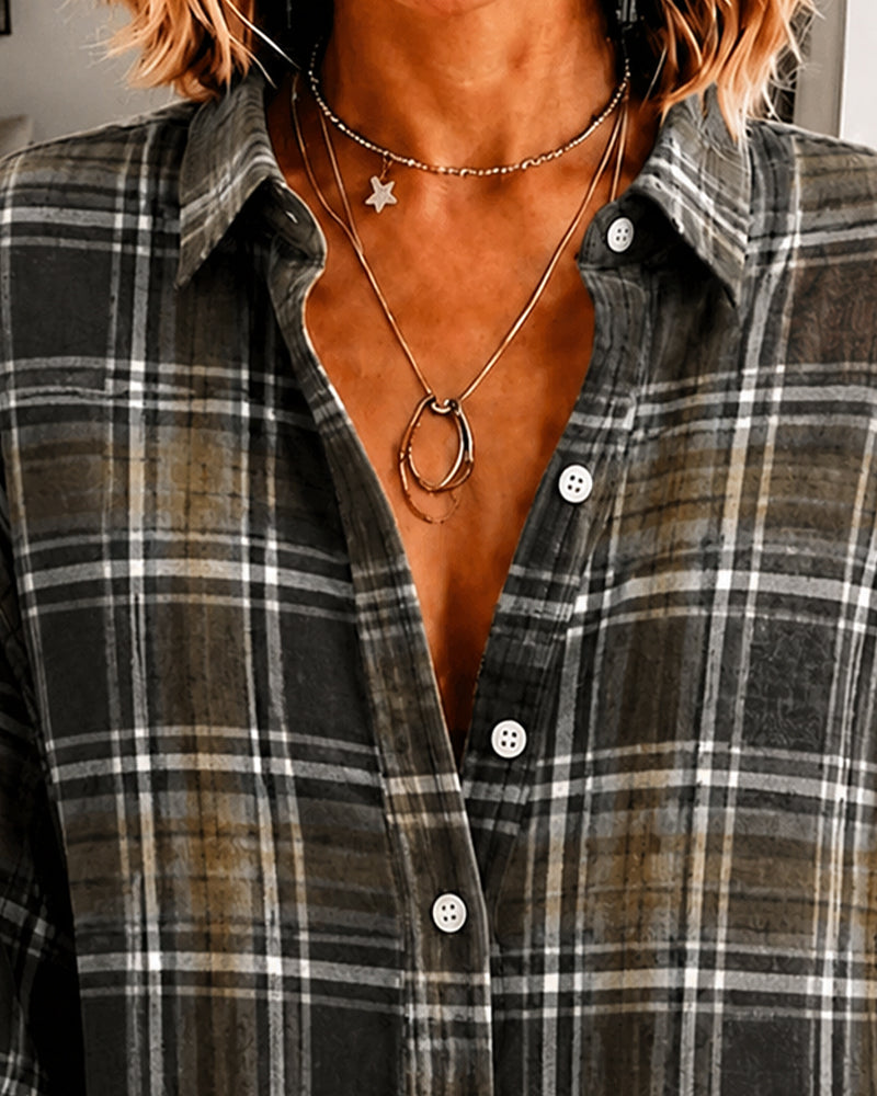 Chemise Revers À Carreaux Manches Longues