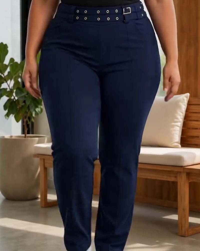 Pantalon Élégant Taille Haute Slim Fit Long