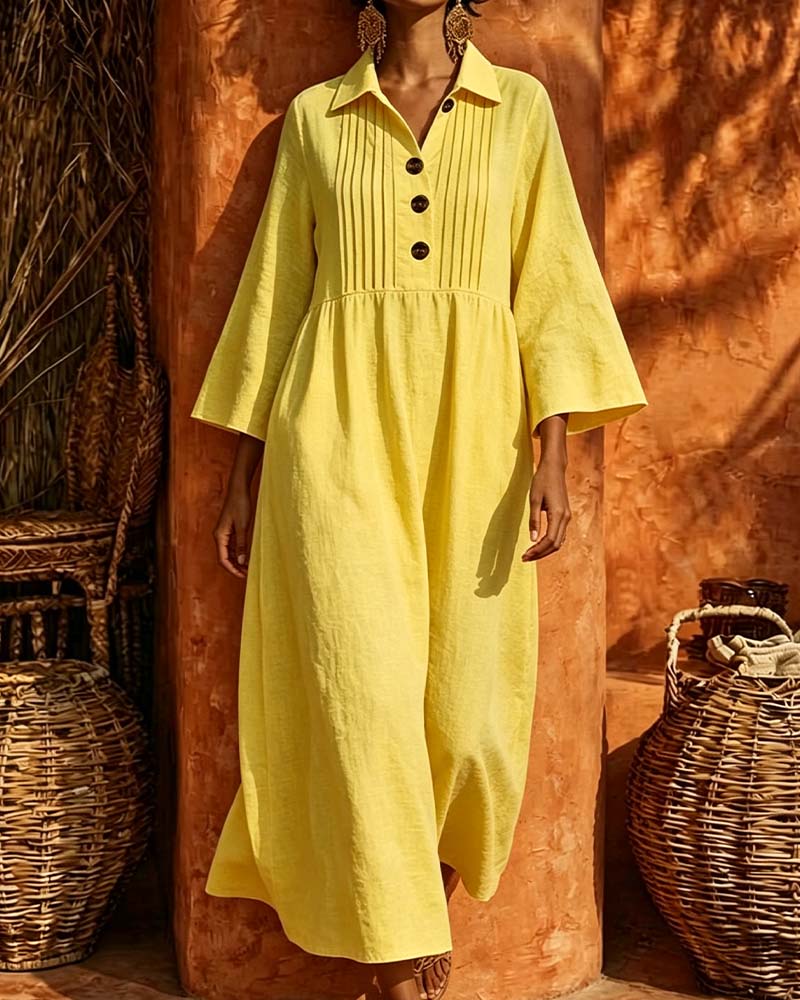 Robe Col Chemise Froncée Manche Longue