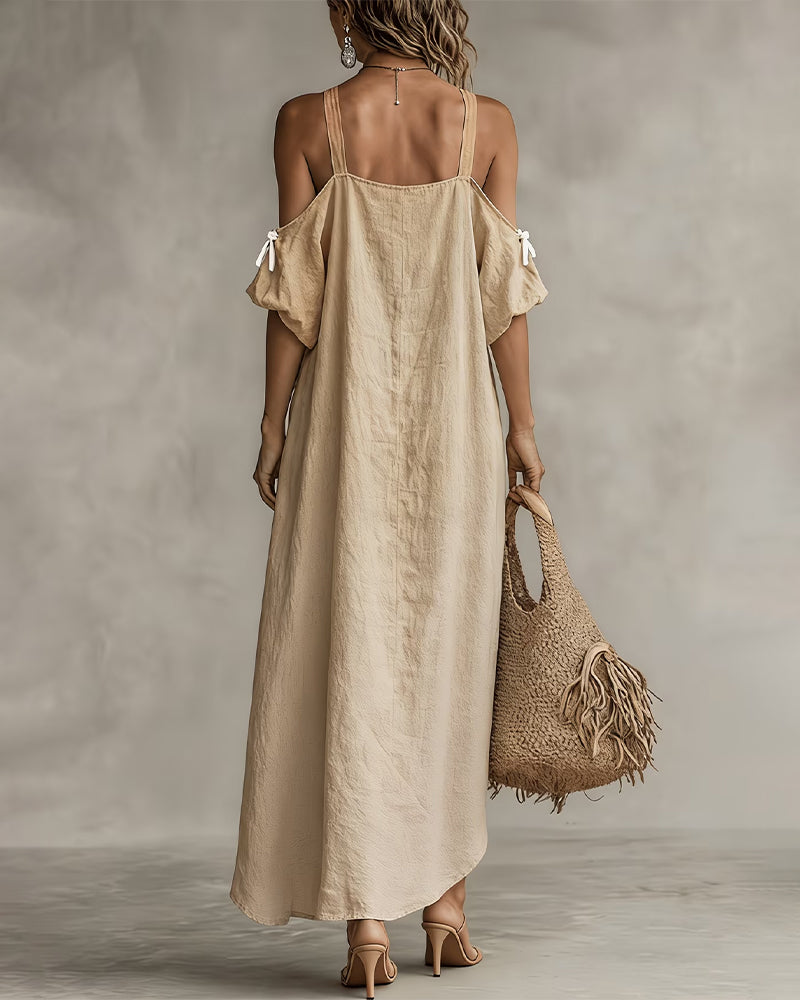 Robe Unie Texture Irrégulière Bretelles