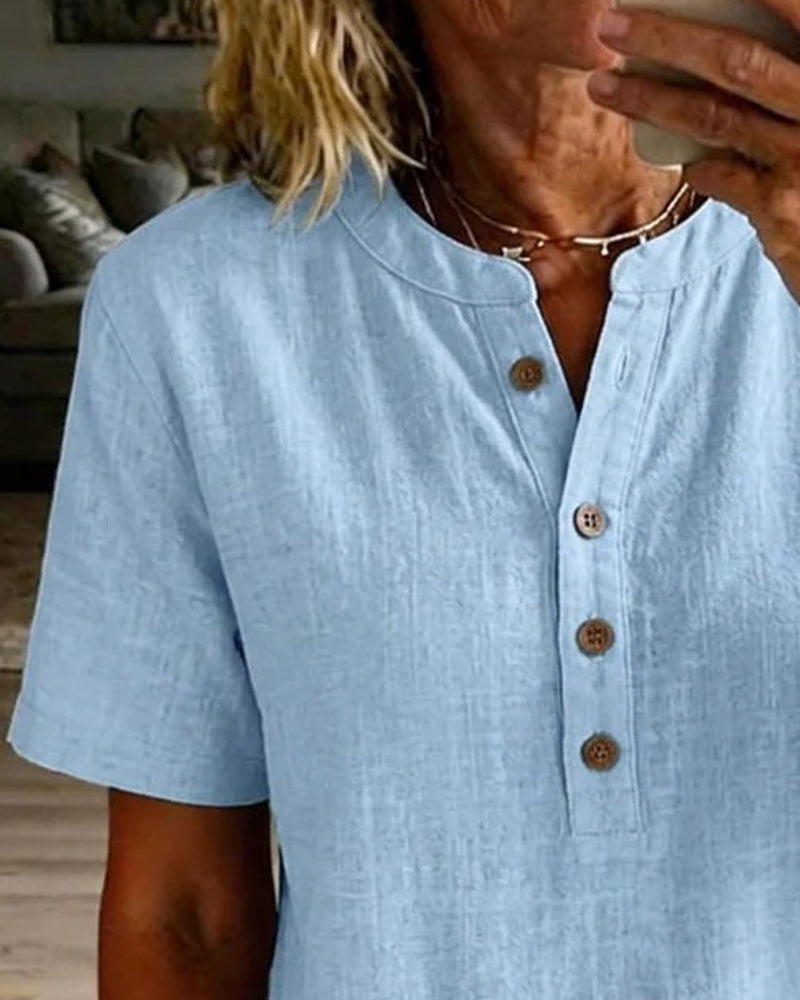 Blouse Unie Coupe Ample Manches Courtes