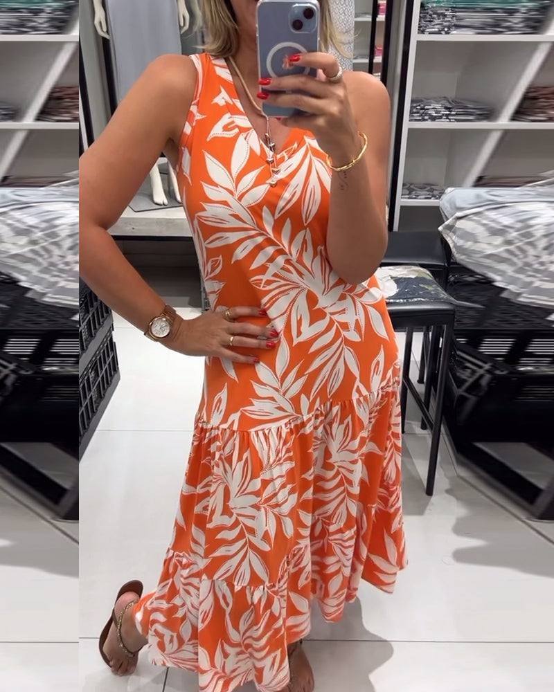 Robe décontractée sans manches à imprimé feuille d'érable