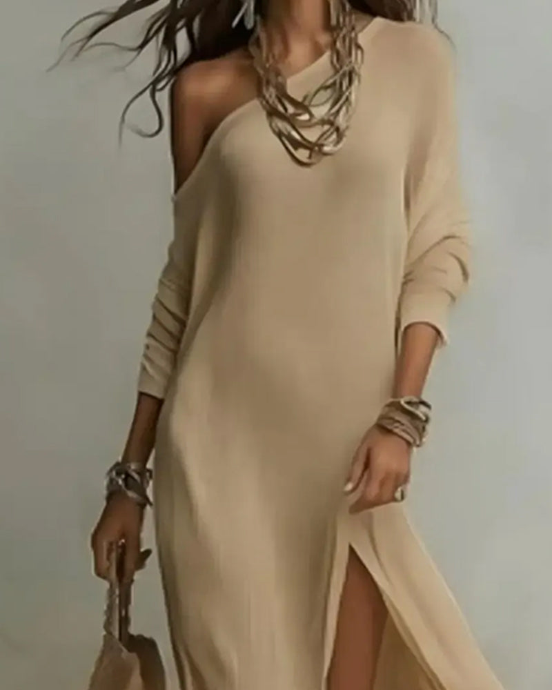 Robes Off-Shoulder Manches Courtes Fente Longue