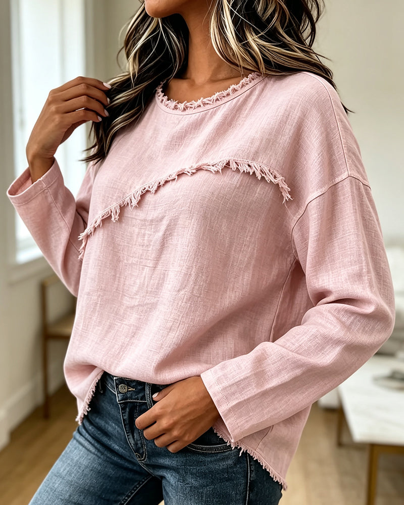 Blouse Col Rond Unie Irrégulière