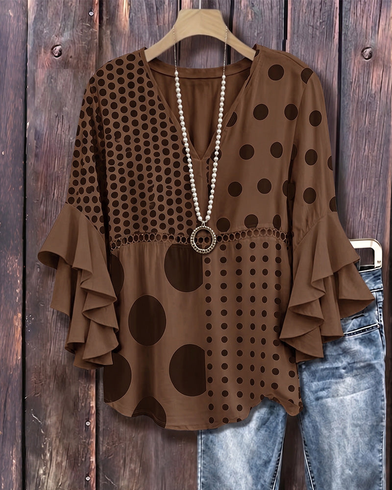 Blouse Pois Mixte Patchwork Volant
