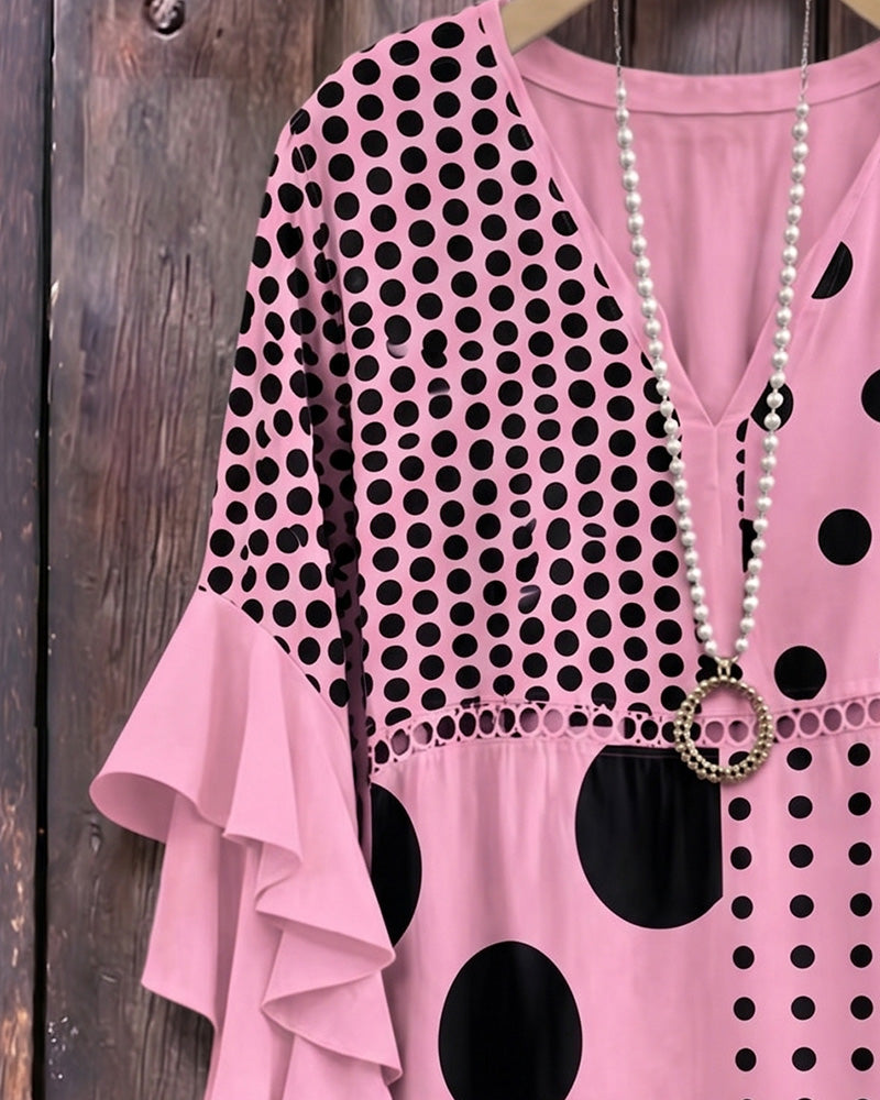 Blouse Pois Mixte Patchwork Volant
