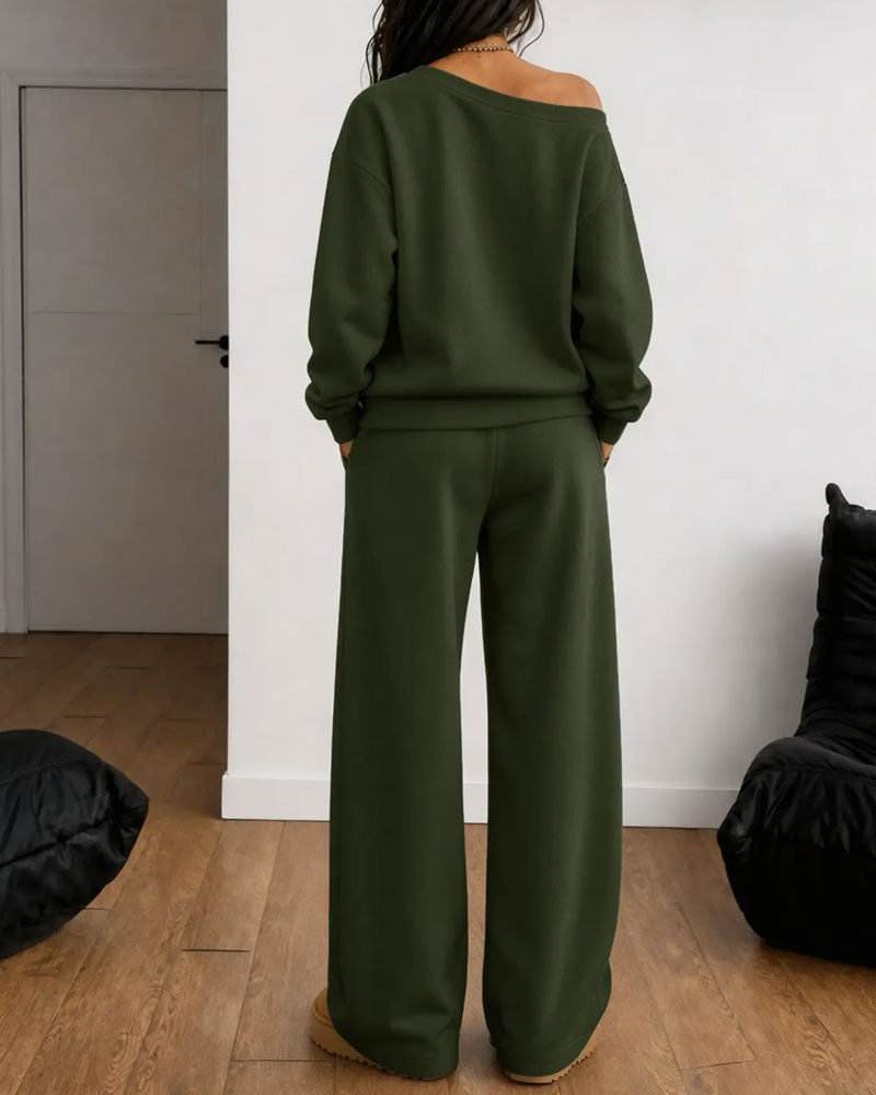 Ensemble Épaule Unique Décontracté Sweat-Shirt Pantalon Long
