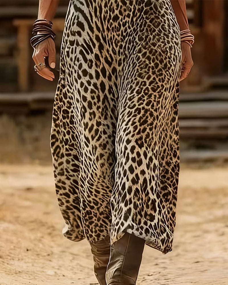 Robe Léopard Col V Mode Maxi