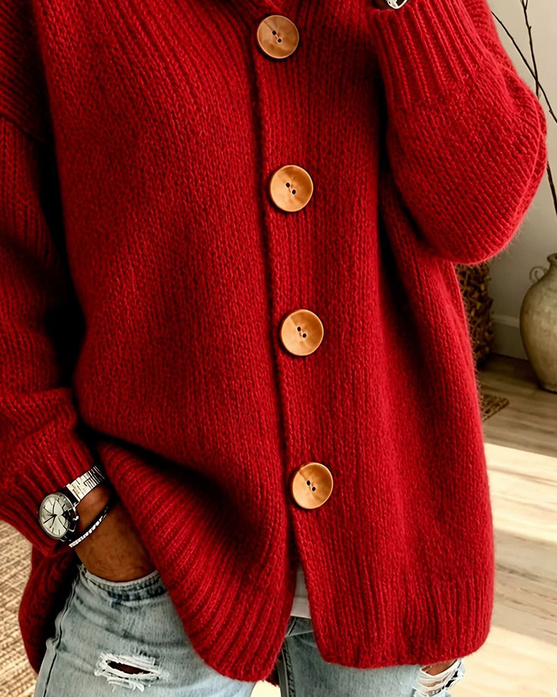 Pullover Capuche Boutonné Ample Unie