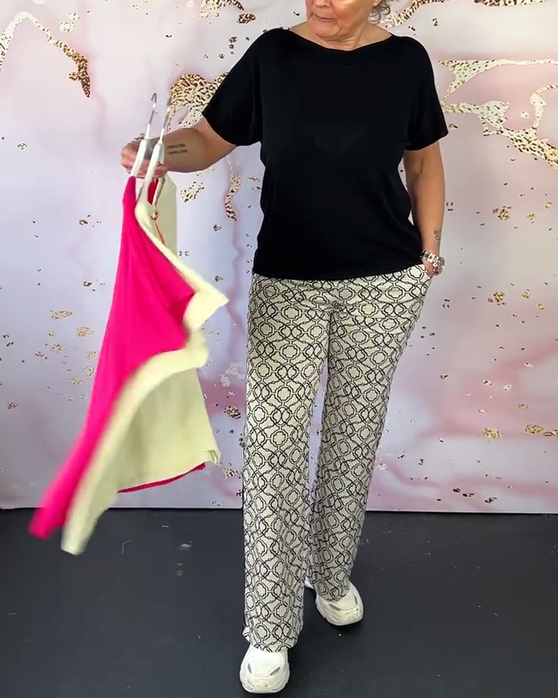 T-shirt décontracté à col rond de couleur unie