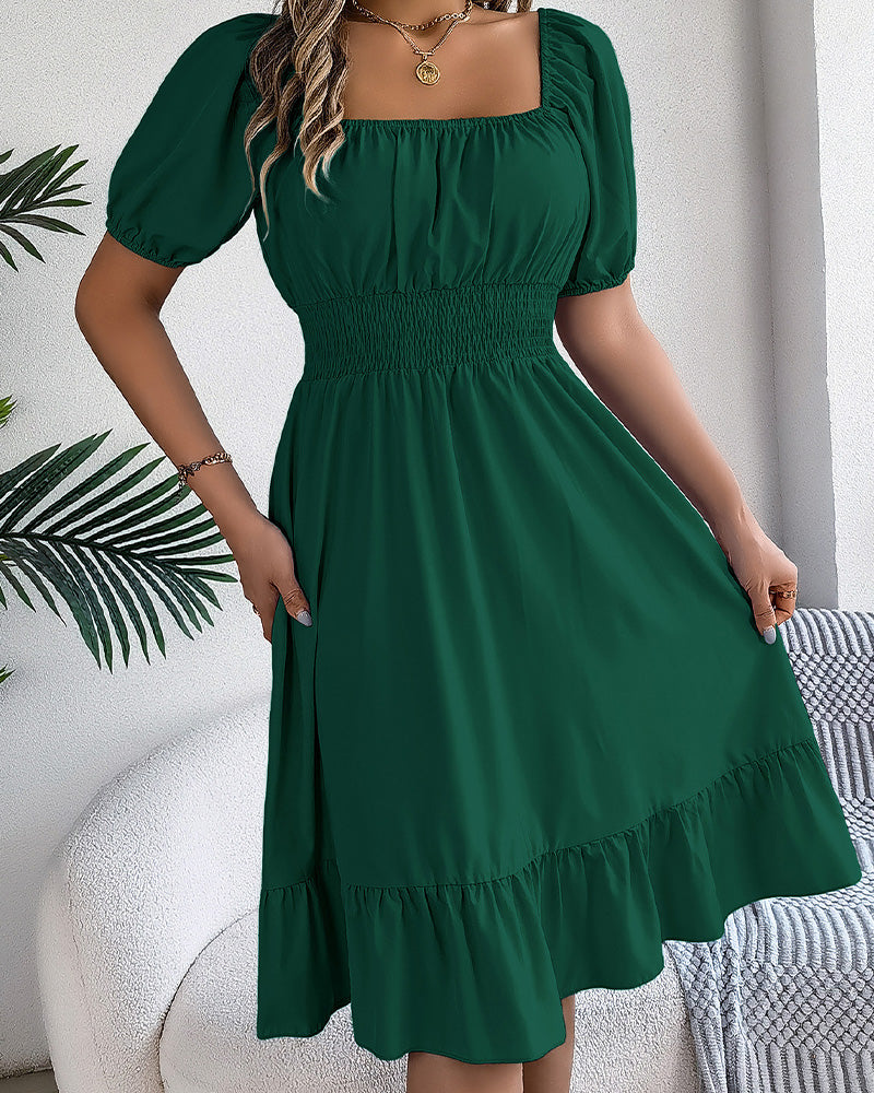 Robe Col Carré Taille Cintrée Volant Ligne A