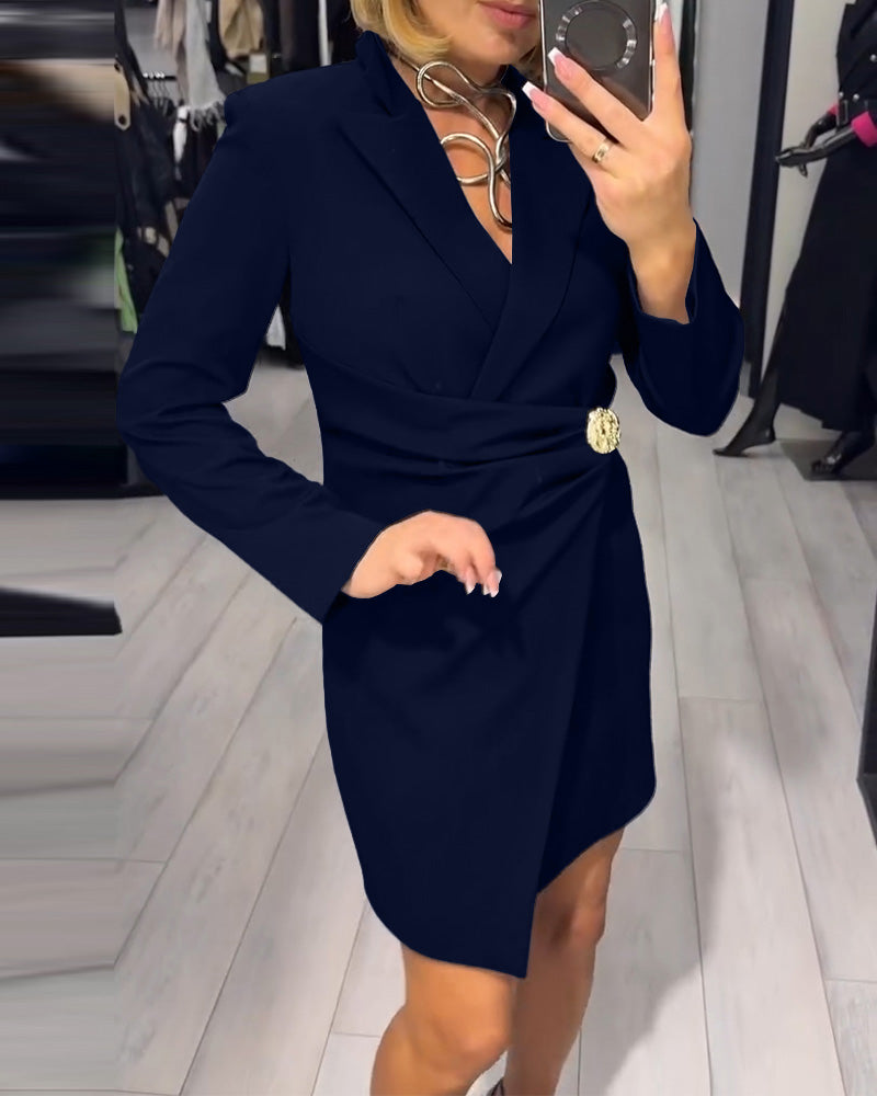 Robe Unie À Col Tailleur Tendance