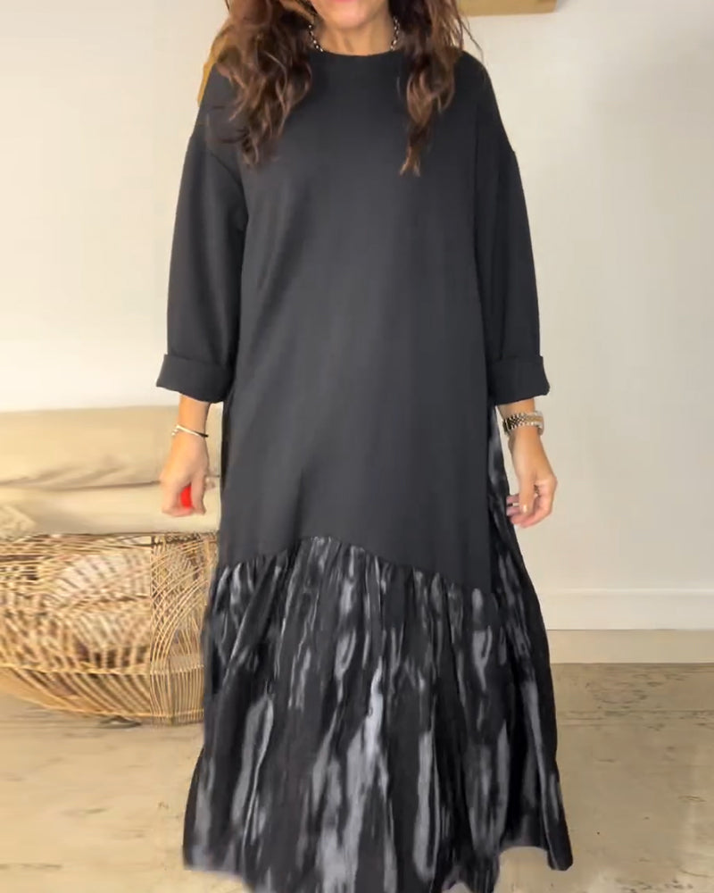 Robe Col Rond Imprimé Patchwork Irrégulier