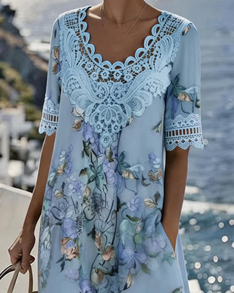Robe Dentelle Patchwork Floral Décontracté