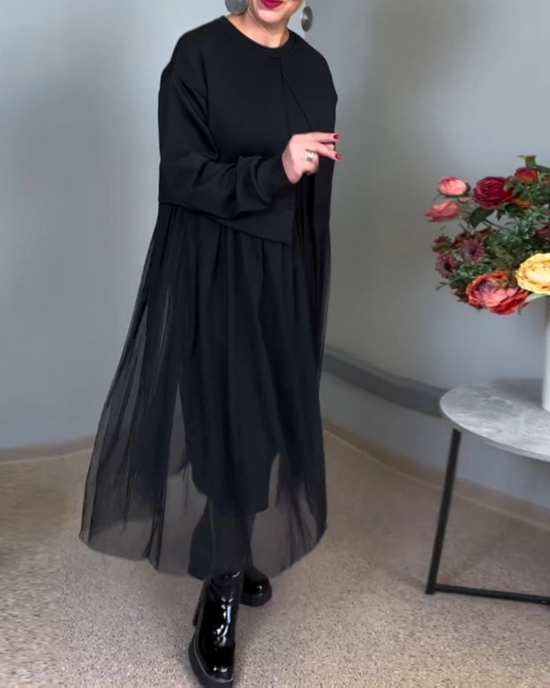 Robe élégante de couleur unie avec coutures en maille irrégulière
