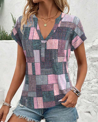 Blouse Décontractée à Carreaux Col en V
