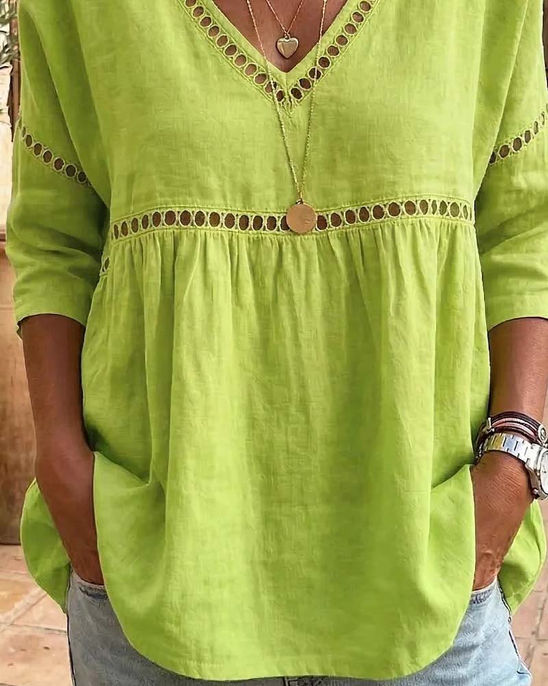 Blouse Découpée Col En V Coupe Loose