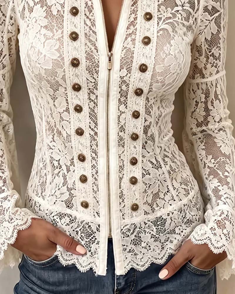 Blouse Col Montant Décontractée Manche Longue