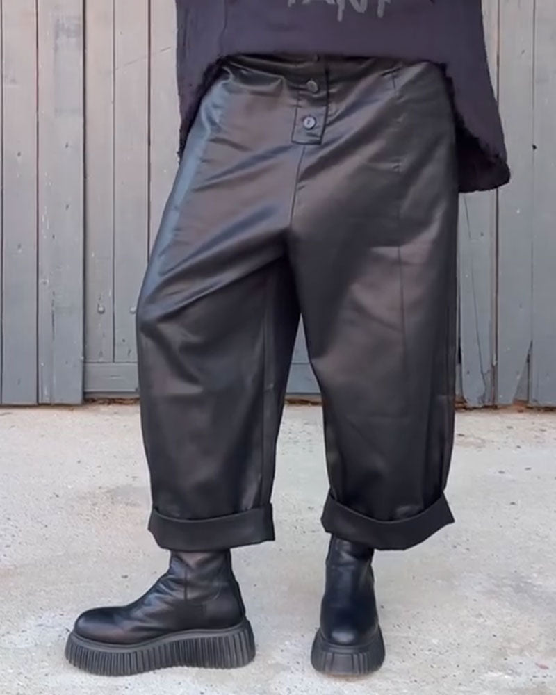 Pantalon Taille Haute Jambe Large Ourlet Roulé